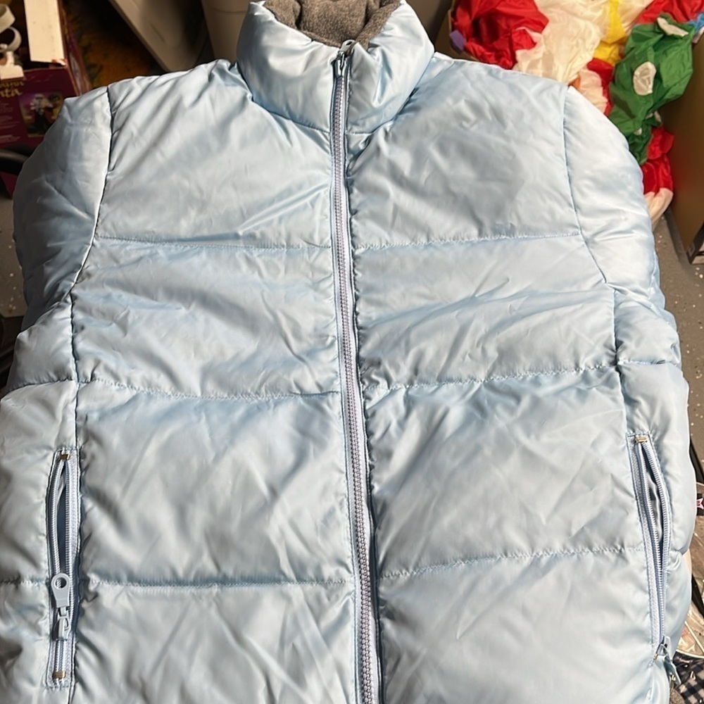 Blue down puffer jacket with hat - Picture 6 of 6